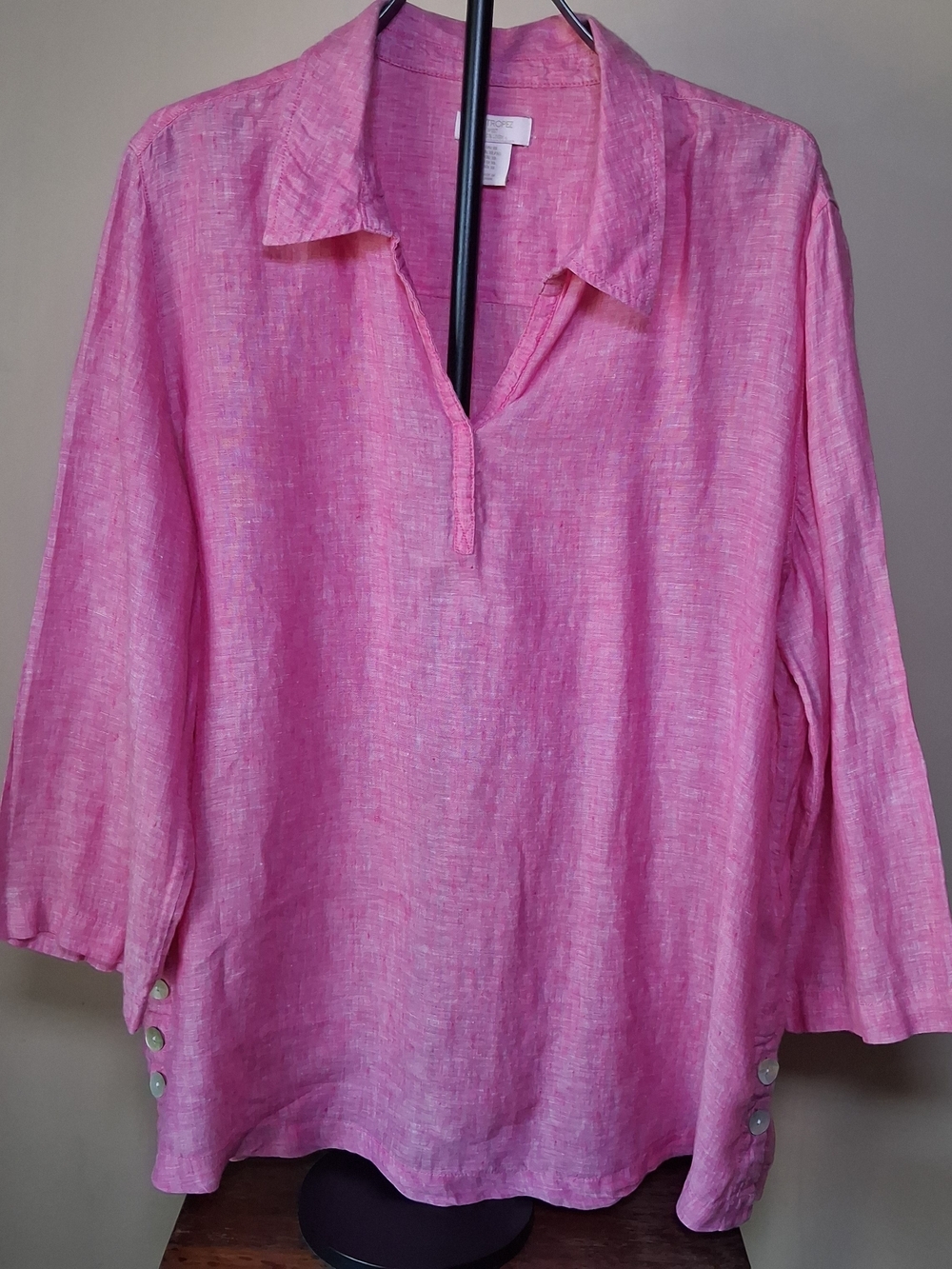 St. Tropez West Women’s 100% Linen Pink Tunic Top; Size XL
